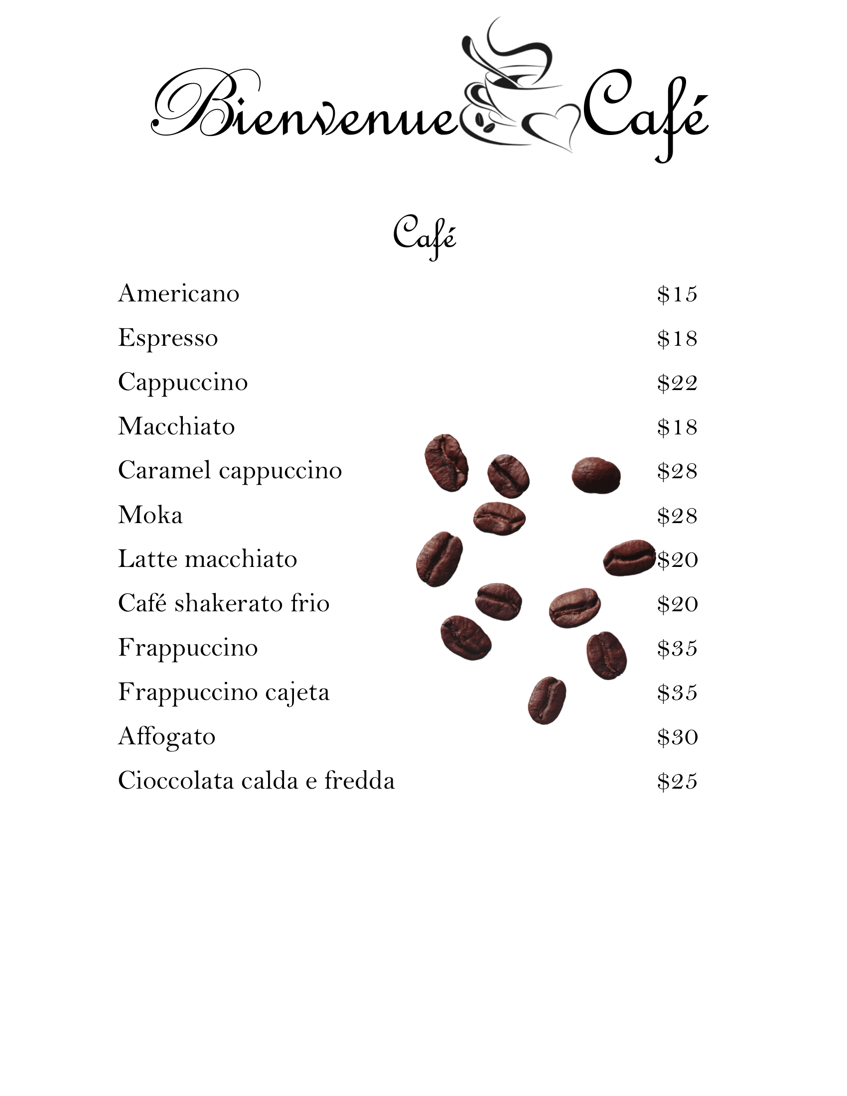 Carta de Bienvenue Café — página 2